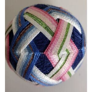 Japanese Temari Ball, Handmade, Navy Multi, 3.5" diameter